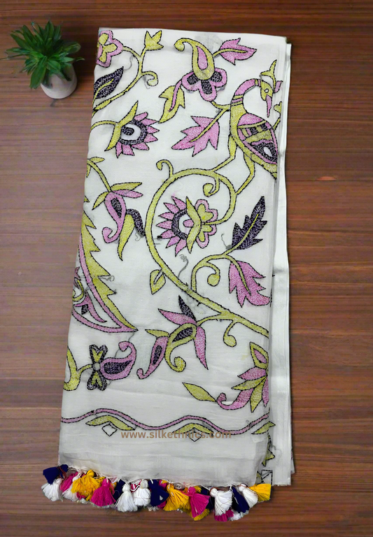 Pearl white embroidered Rangreet saree