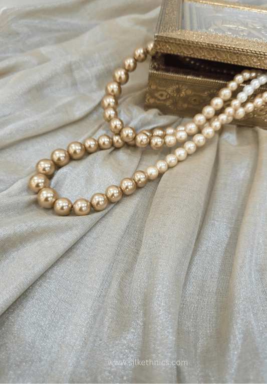 Ivory Silver Raaga handloom tissue saree - Indulekha