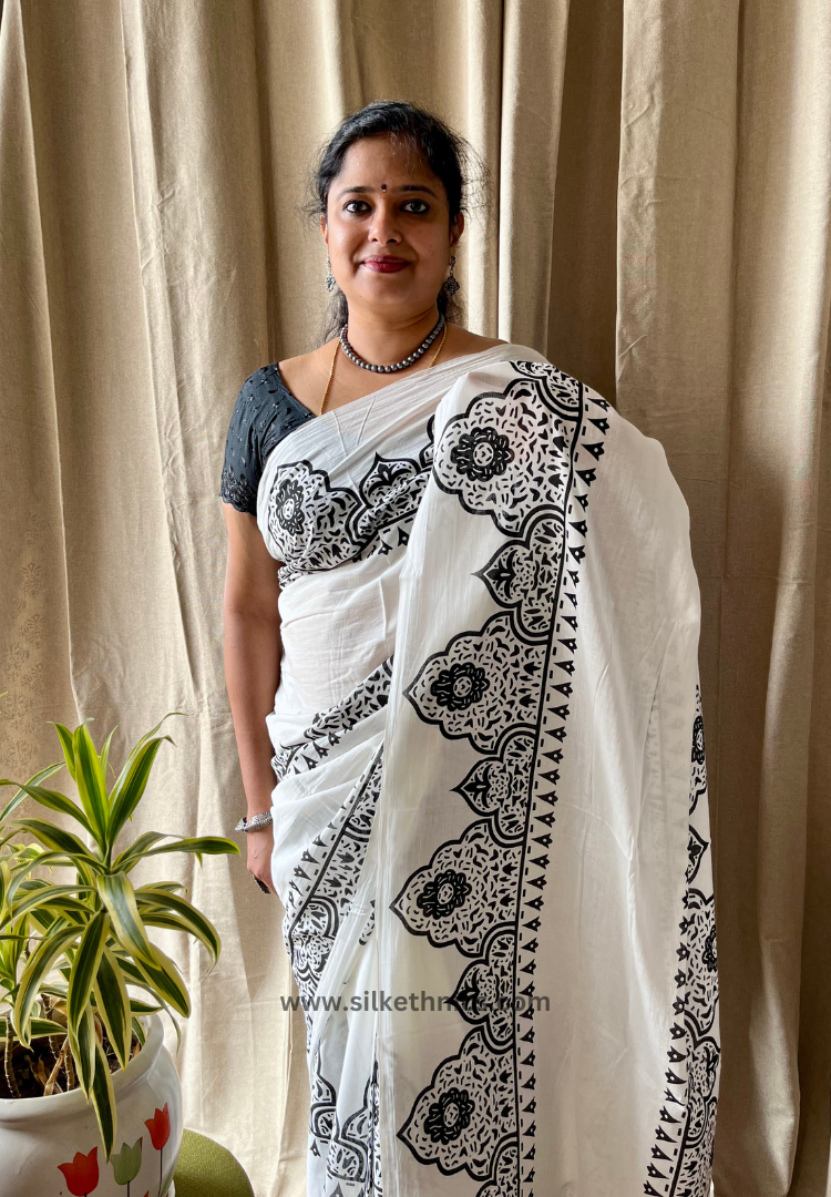 Pure white Mahati mulcotton saree