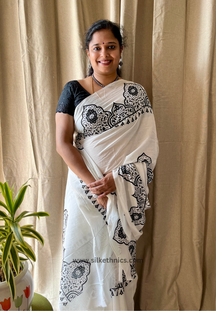 Pure white Mahati mulcotton saree