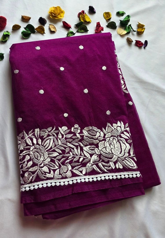 Rich wine Banarasi organza embroidered saree