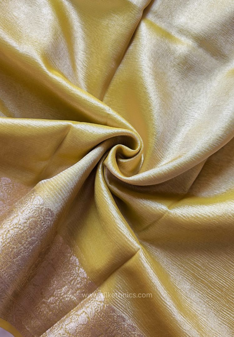 Yellow Gold Banarasi Crushed Tissue saree