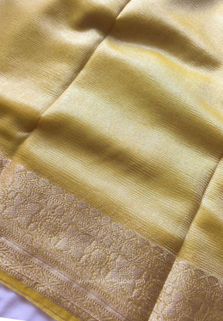 Yellow Gold Banarasi Crushed Tissue saree