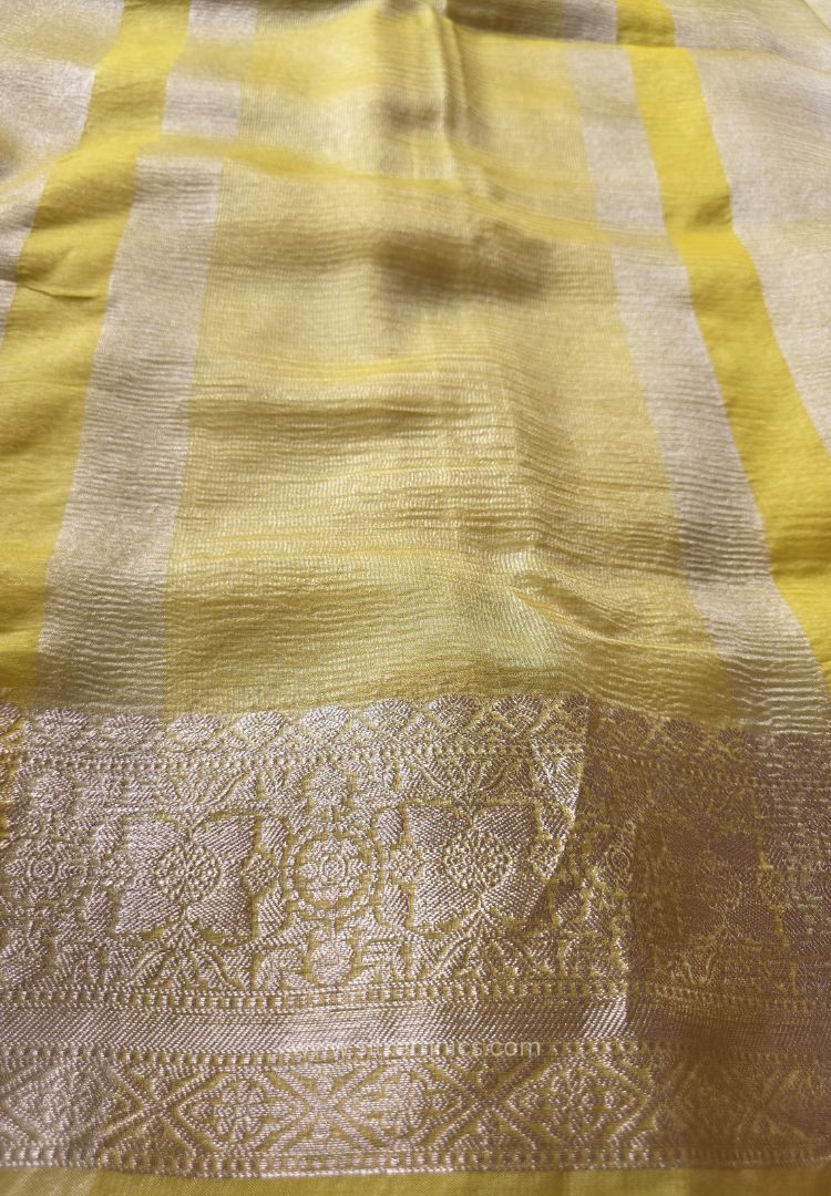 Yellow Gold Banarasi Crushed Tissue saree