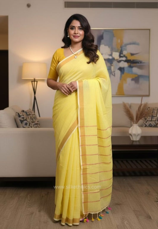 Sunshine Yellow Meera handloom linen saree