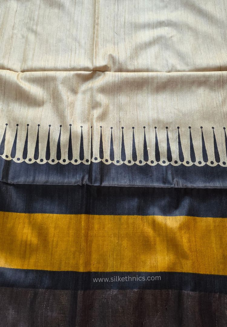 Yellow Gold and Black handloom Gicha Tussar silk saree