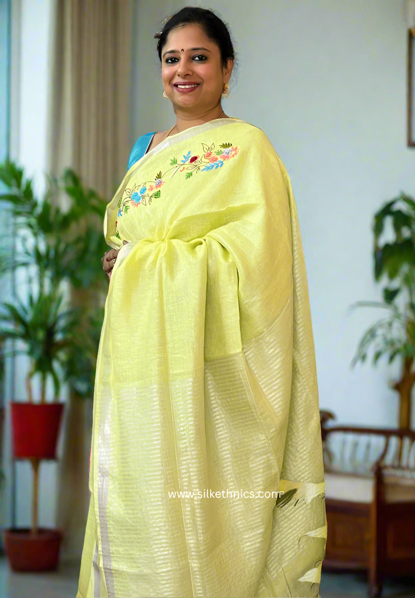 Pastel yellow Sitara linen saree