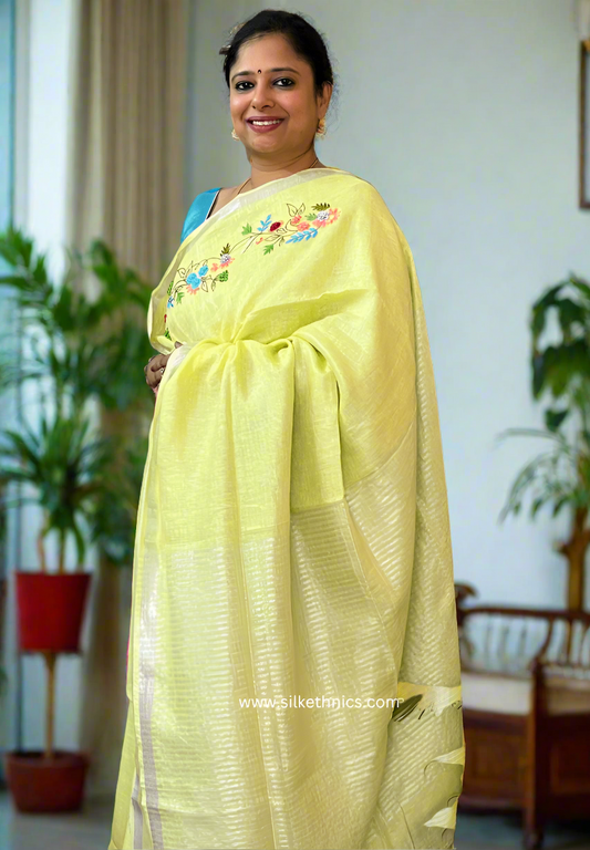 Pastel yellow Sitara linen saree