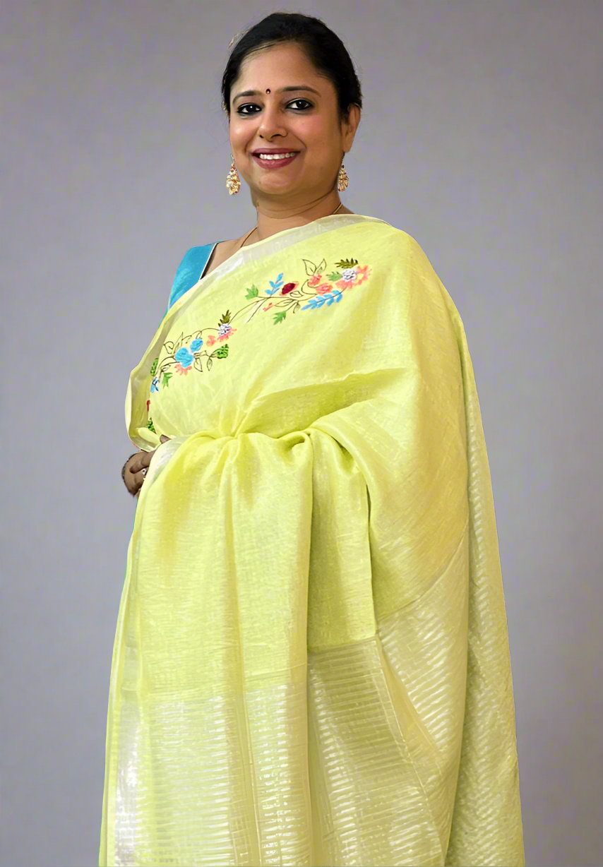 Pastel yellow Sitara linen saree