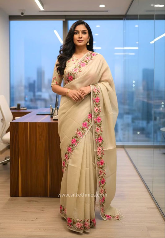 Banarasi Metallic Gold Crushed Tissue embroidered saree
