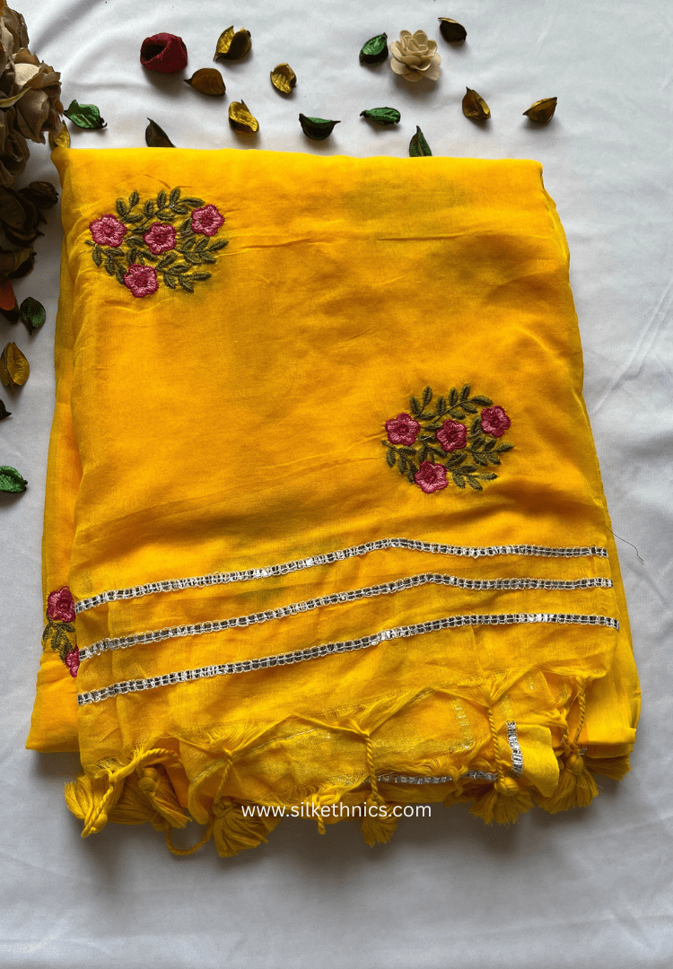 Yellow gold Rangreet mulcotton saree
