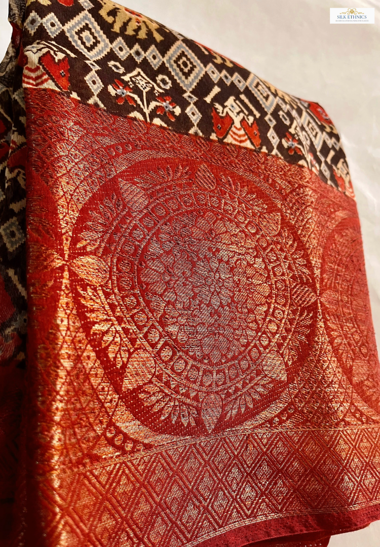 Rich Chocolate and red soft silk saree