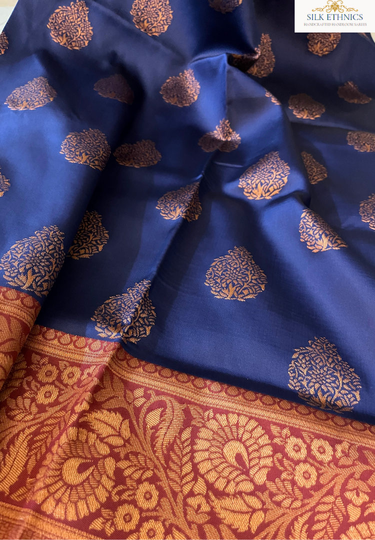 Royal blue dual tone Banarasi saree