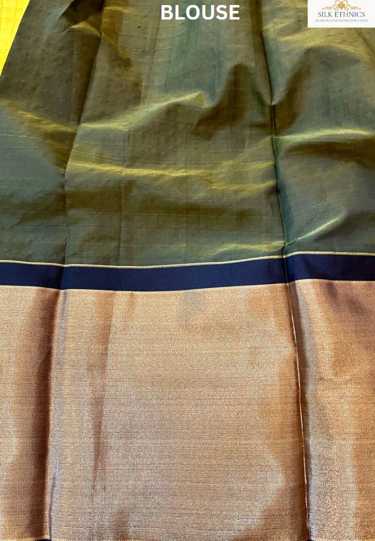 Yellow and gold chequered Chanderi Silk saree