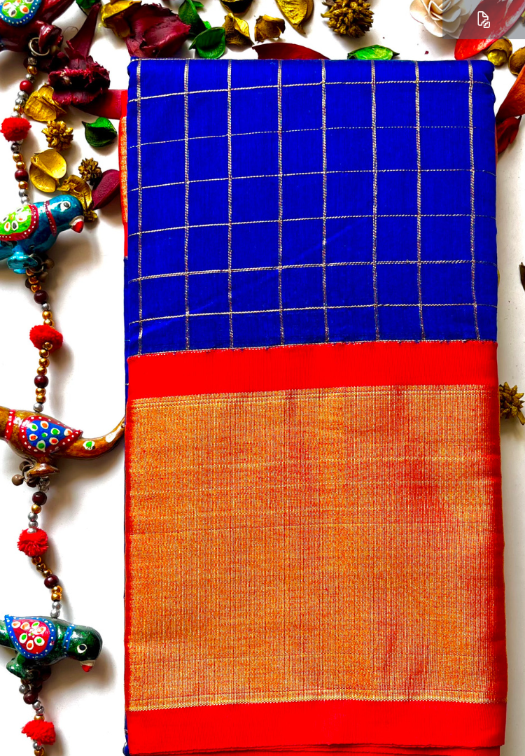 Royal blue and red Chanderi Silk Saree