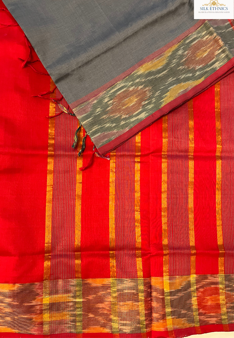 Steel grey Tripura silkcotton handloom saree