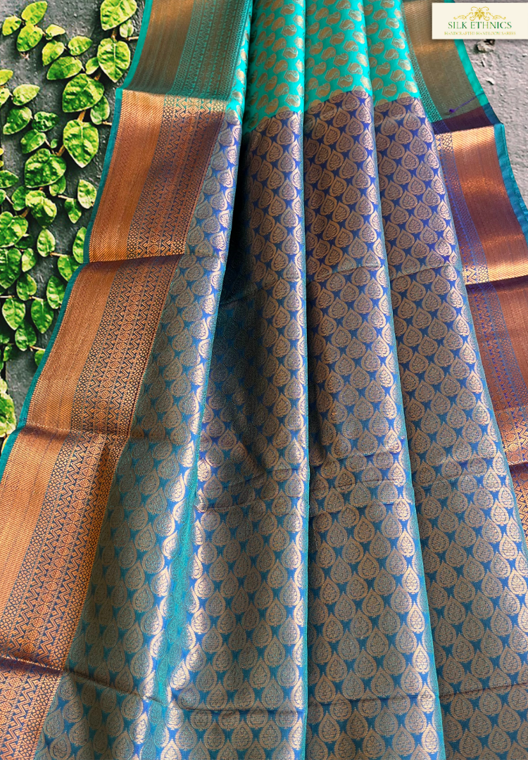 Cyan blue Meena soft silk saree