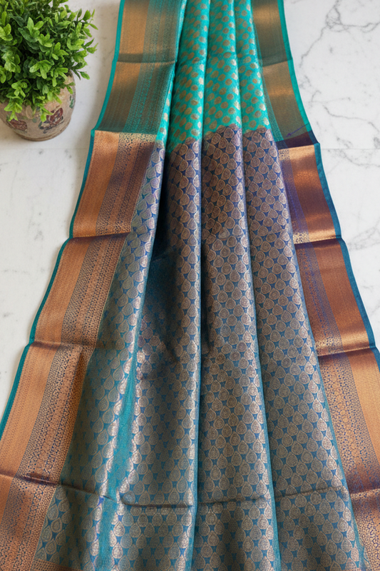 Cyan blue Meena soft silk saree