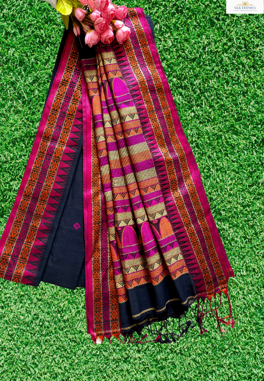 Classic Black Assam hand weaving cotton saree