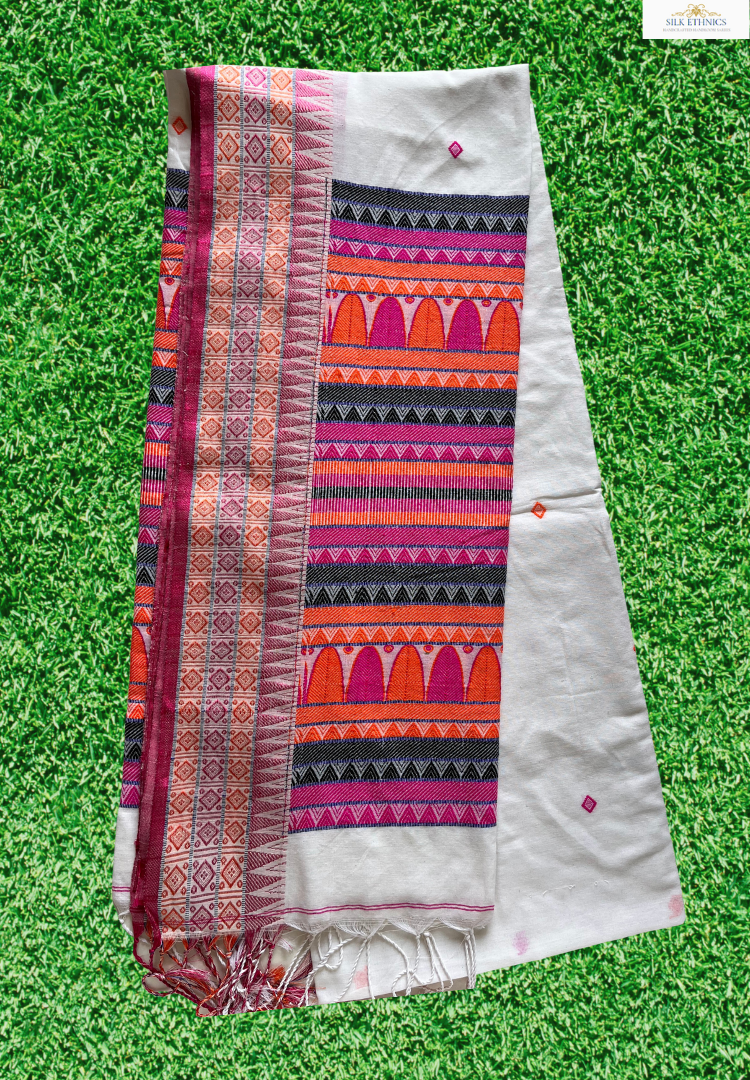 Creamish white khadi weaving saree