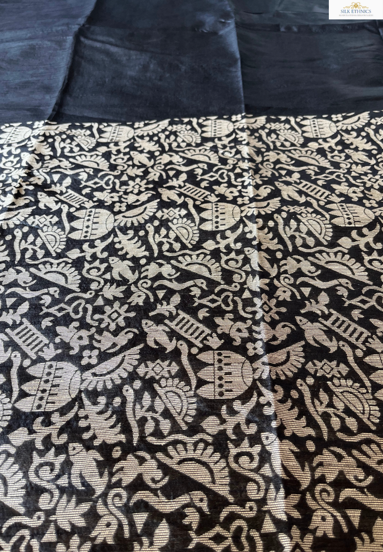 Black handloom tussar silk saree