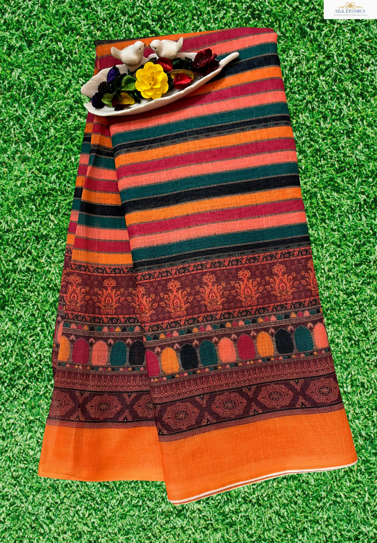 Traditional Ikkat Patola multicoloured linen saree