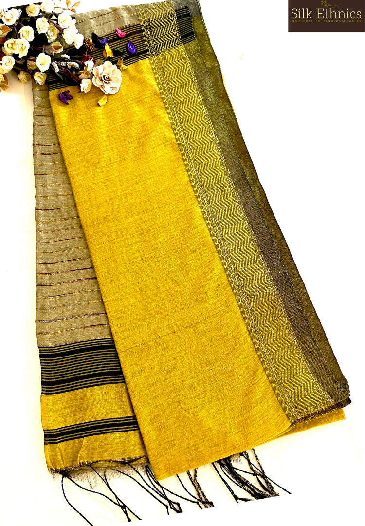 Golden yellow silkcotton Maheswari saree