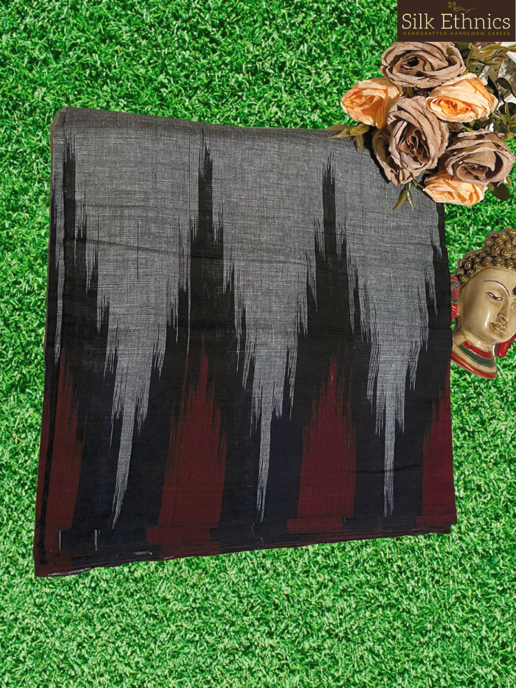 Metal grey soft cotton pure handloom saree