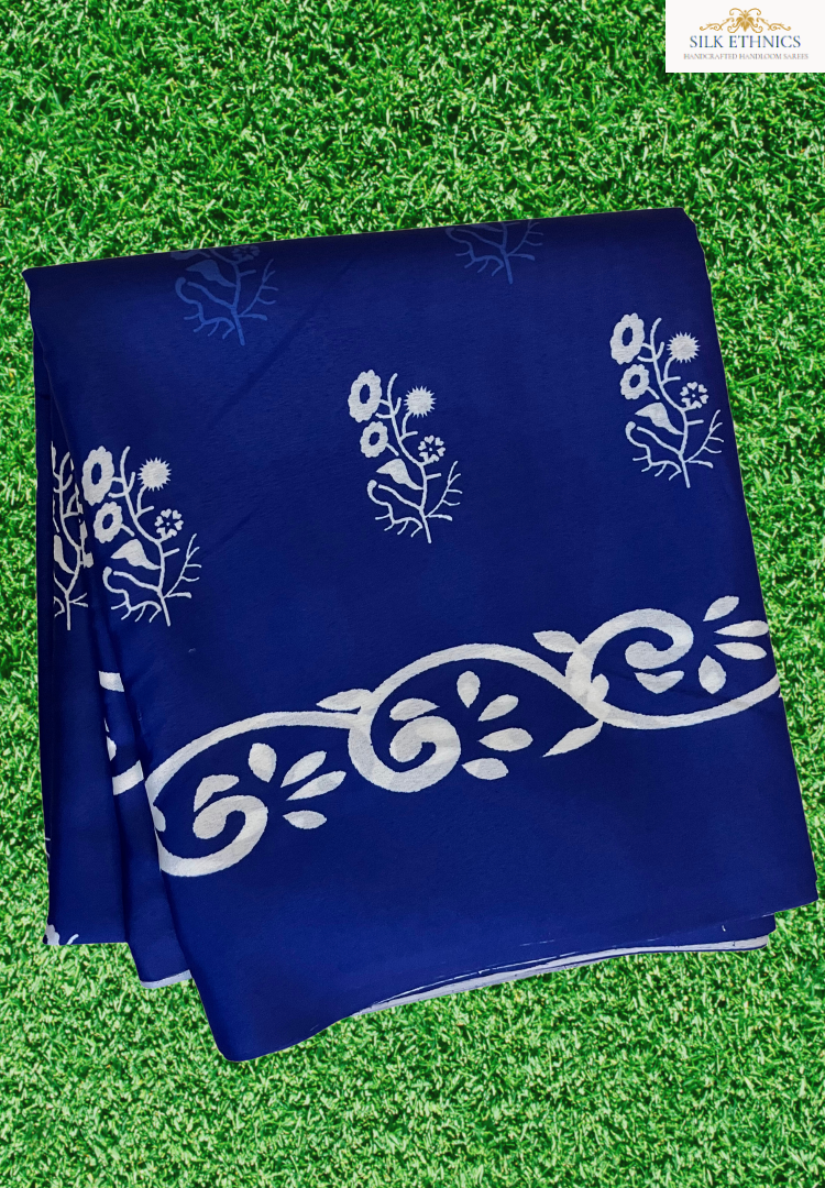 Indigo blue soft  Mashru silk  saree