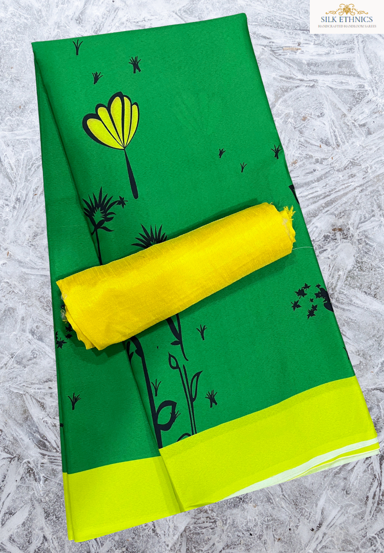 Green and yellow  soft mashru silk saree