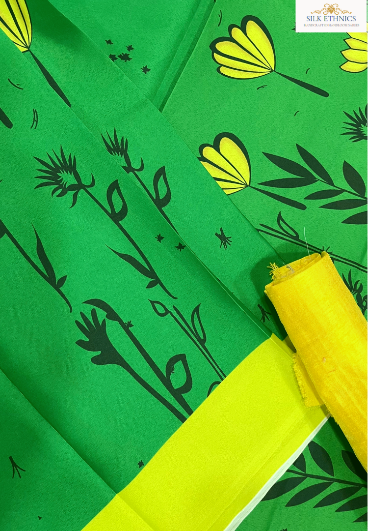 Green and yellow  soft mashru silk saree