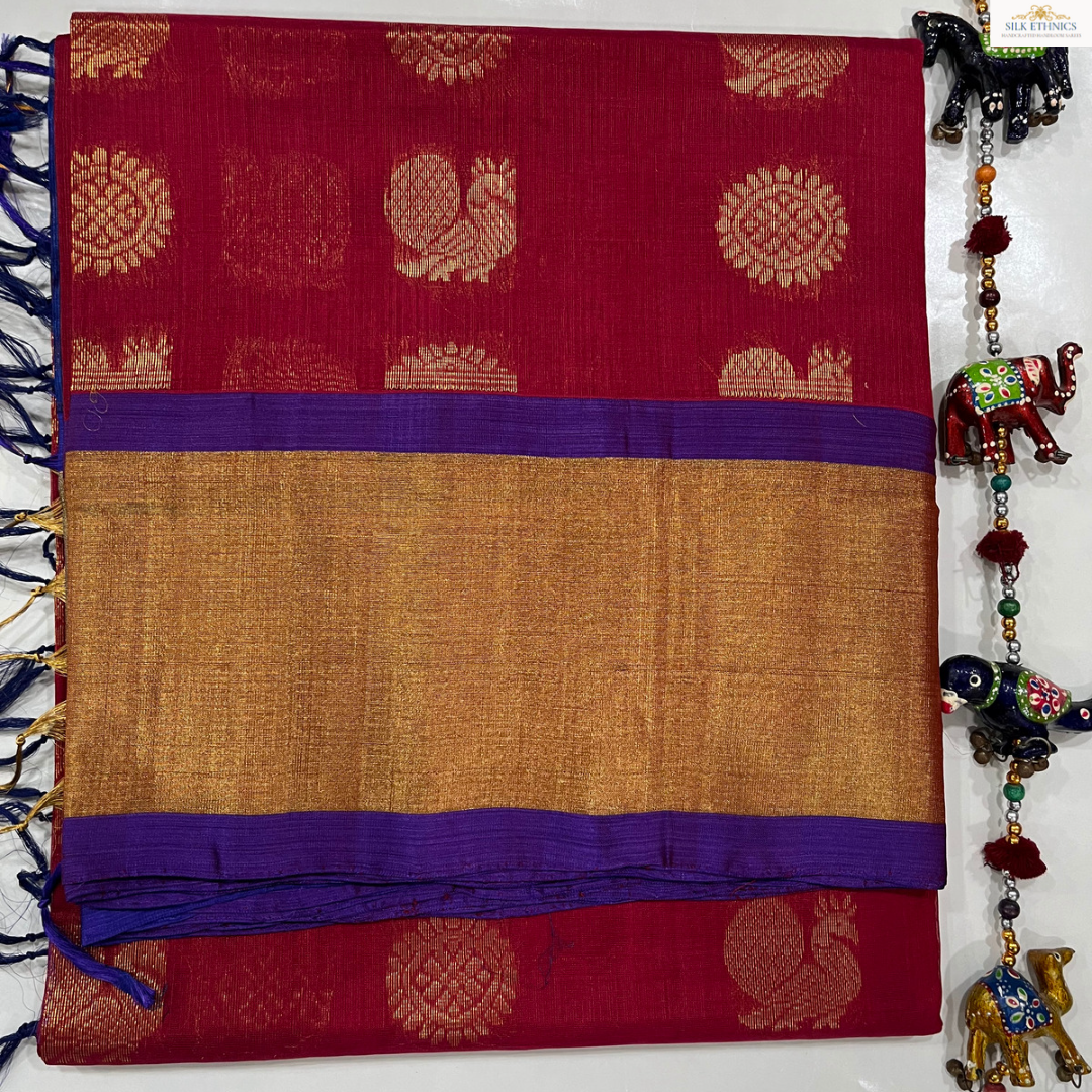 Rich red pure handloom Kuppadam silk saree