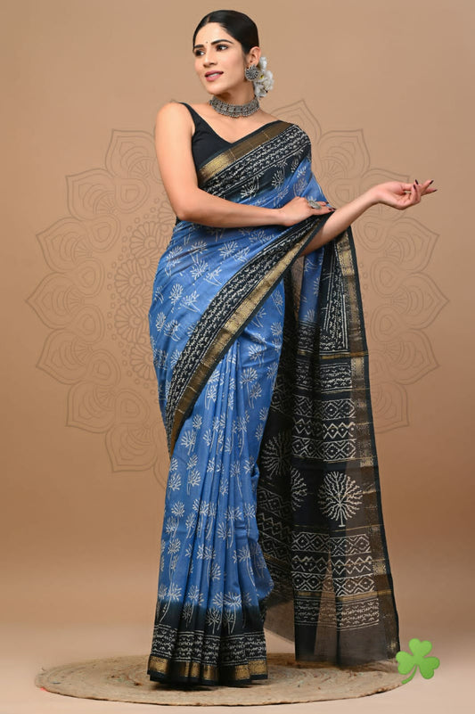 Electric blue Maheswari Silk saree