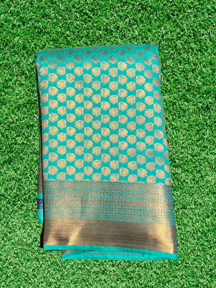 Cyan blue Meena soft silk saree