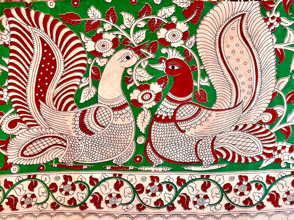 Rich red pure handloom Kalamkari saree